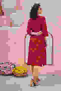 Red Yard-dyed Festive Straight Kurta image number 4