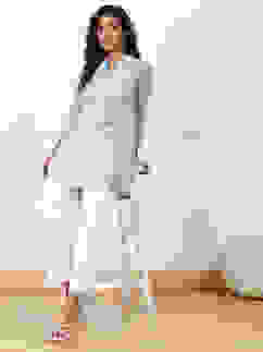 Off White Cotton Solid Pants image number 0