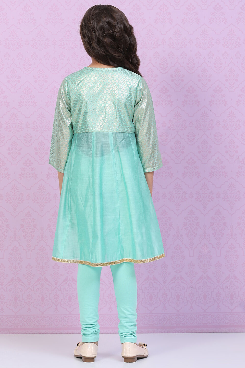 Blue Art Silk Straight Printed Kurta Set image number 4