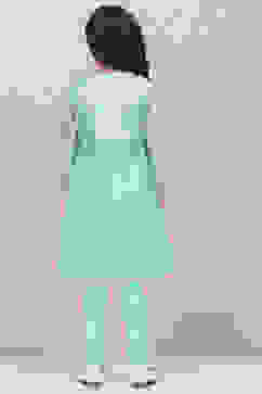 Turquoise Art Silk Straight Printed Kurta Set image number 4