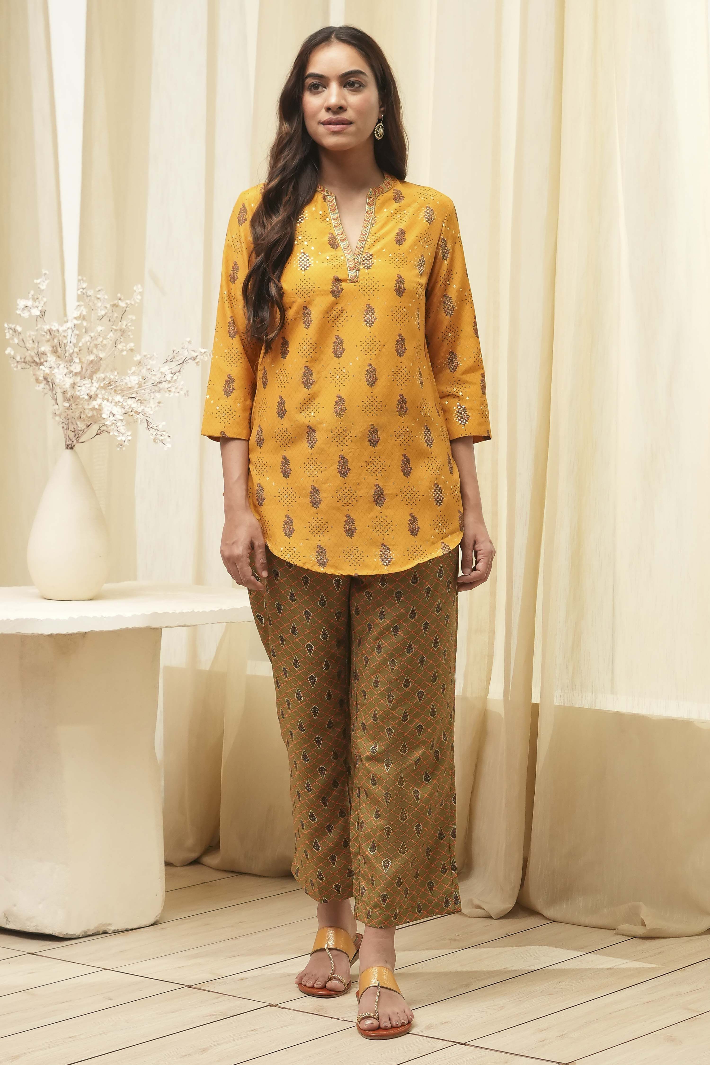 Yellow Art Silk Straight 2 Piece Set image number 6