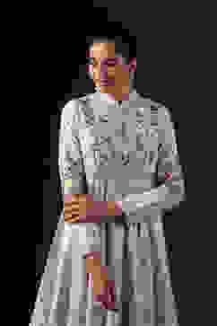 Rohit Bal Off White Cotton Silk Anarkali Embroidered Suit Set image number 1