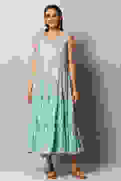 Sky Blue Art Silk Double Layered Kurta image number 1