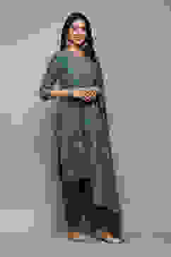 Peacock Green Rayon Straight Kurta Salwar Suit Set image number 6