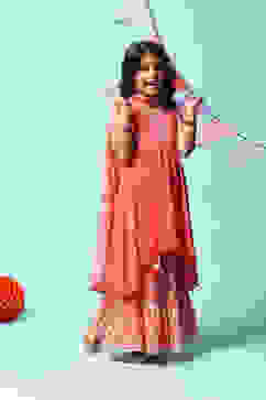 Red Rayon Flared Kurta Garara Suit Set image number 6