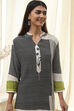 Black and Off-White Straight Printed Kurta Set image number 1