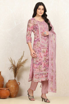 Purple Muslin Unstitched Suit Set image number 6