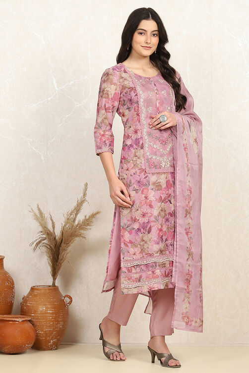Purple Muslin Unstitched Suit Set image number 6