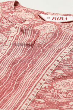 Rose Pink Cotton Straight Printed Kurta image number 1