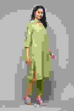 Lime Green LIVA Straight Kurta Pant Suit Set image number 6