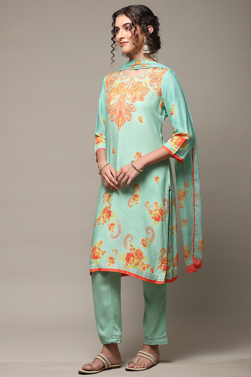 Light Blue Rayon Straight Kurta Regular Pants Suit Set image number 5