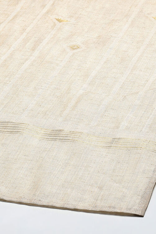Off White Chanderi Blend Unstitched Suit set image number 4