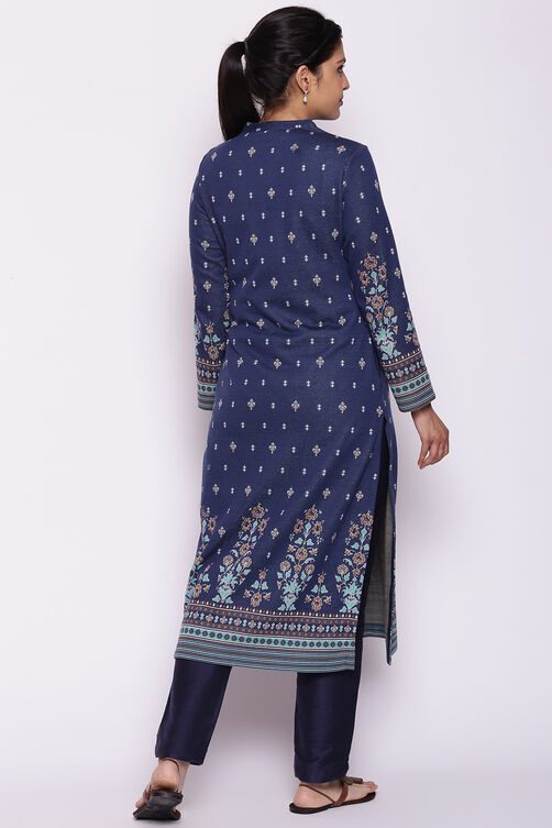 Dark Blue Winter Yarndyed Kurta image number 5