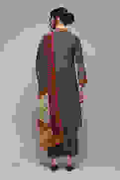 Charcoal Polyester Straight Kurta Narrow Palazzo Suit Set image number 4