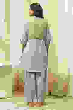 Sage Green Cotton Pathani Straight Kurta Set image number 4