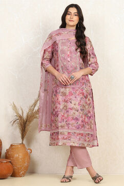 Purple Muslin Unstitched Suit Set image number 1