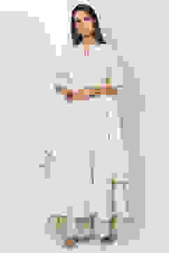 Off White Voile Flared Suit set image number 4