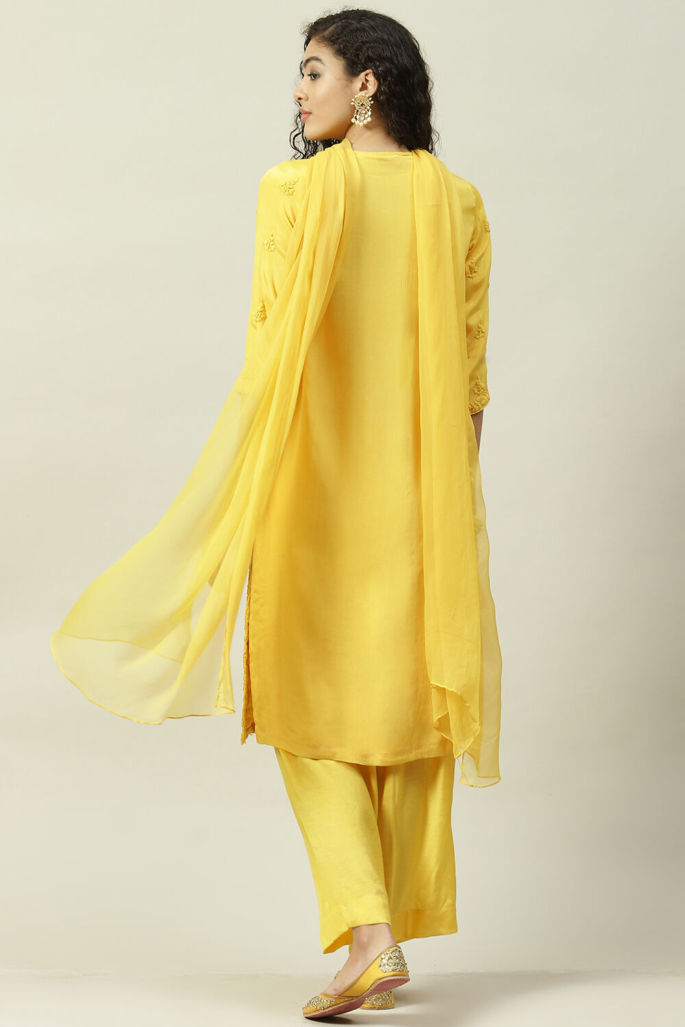 Mustard Viscose Straight Kurta Palazzo Suit Set image number 3