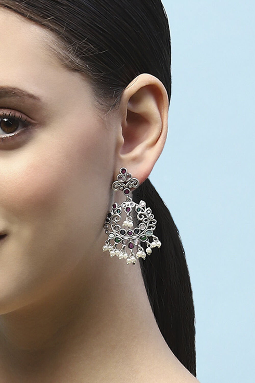 Multi-coloured Oxidised Navratan Danglers image number 3