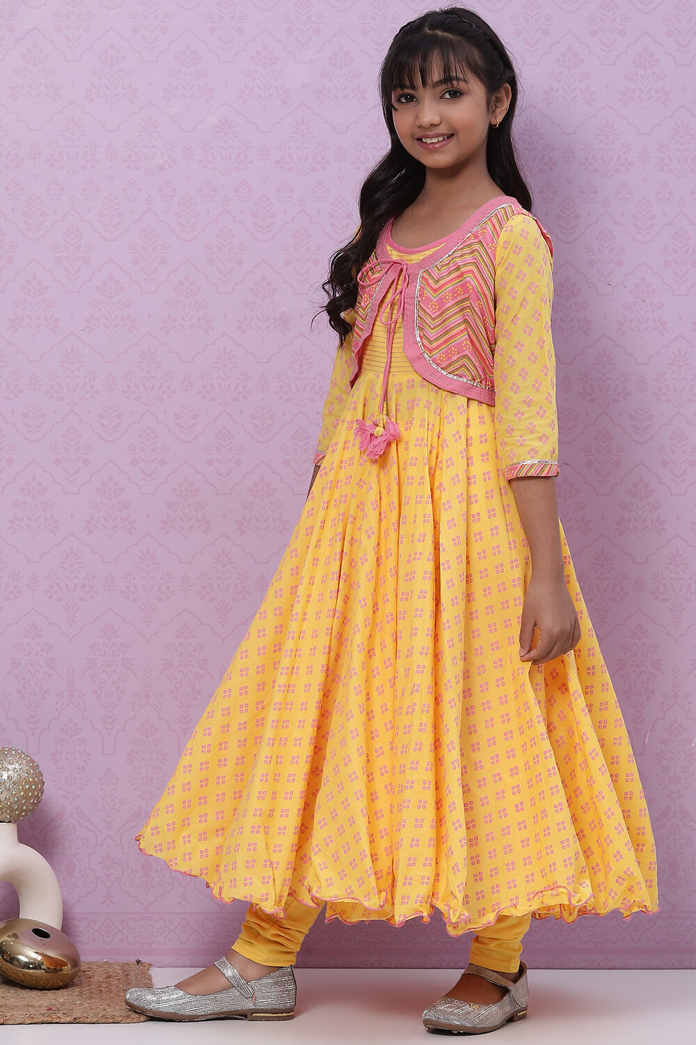 Yellow Cotton Anarkali Suit image number 0