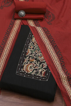 Black Cotton Hand Block Print Unstitched Suit Set image number 0