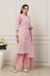 Pink & White Cotton Floral Printed Straight Suit Set image number 5