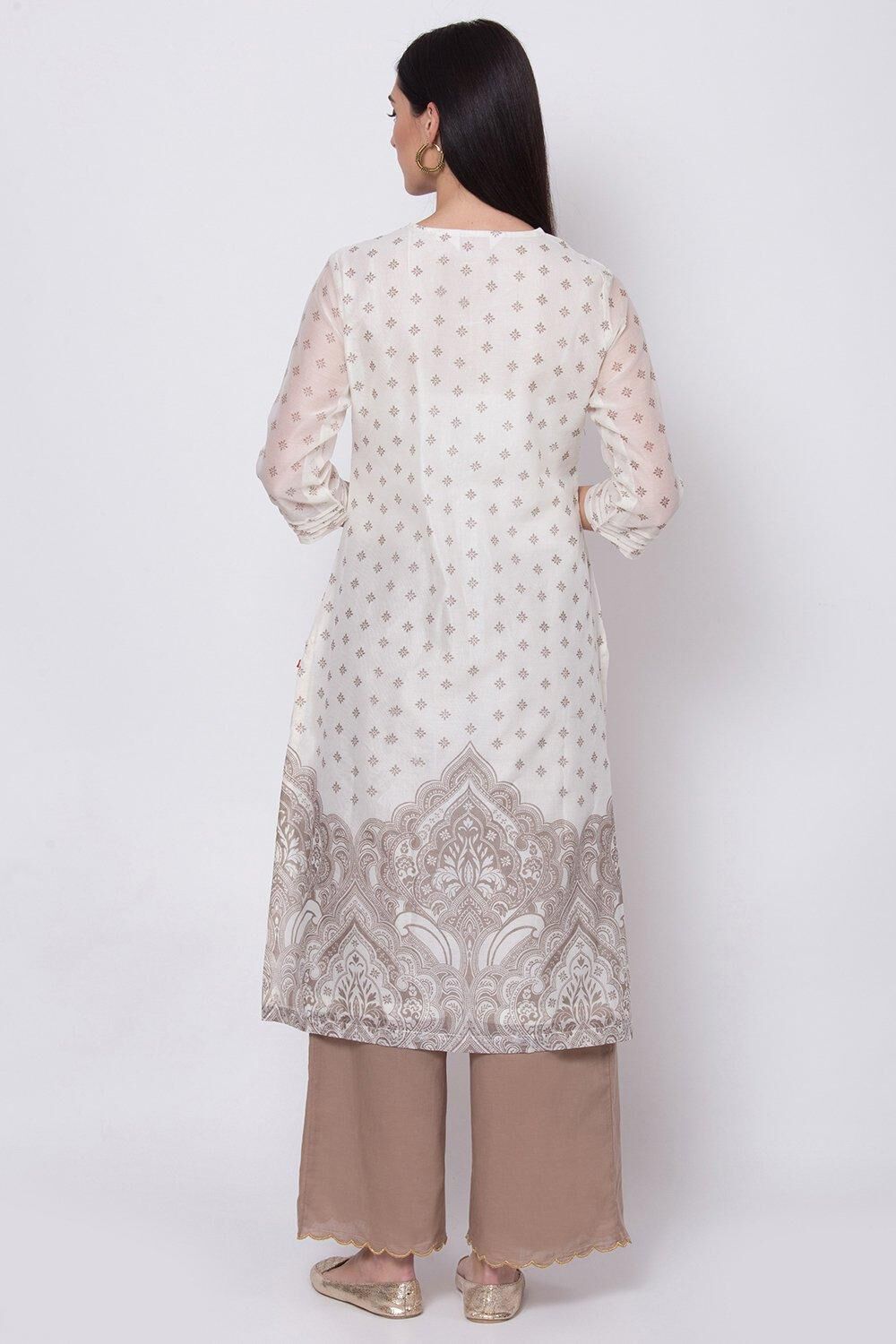 Off White Relaxed Kurta Palazzo Suit Set image number 4