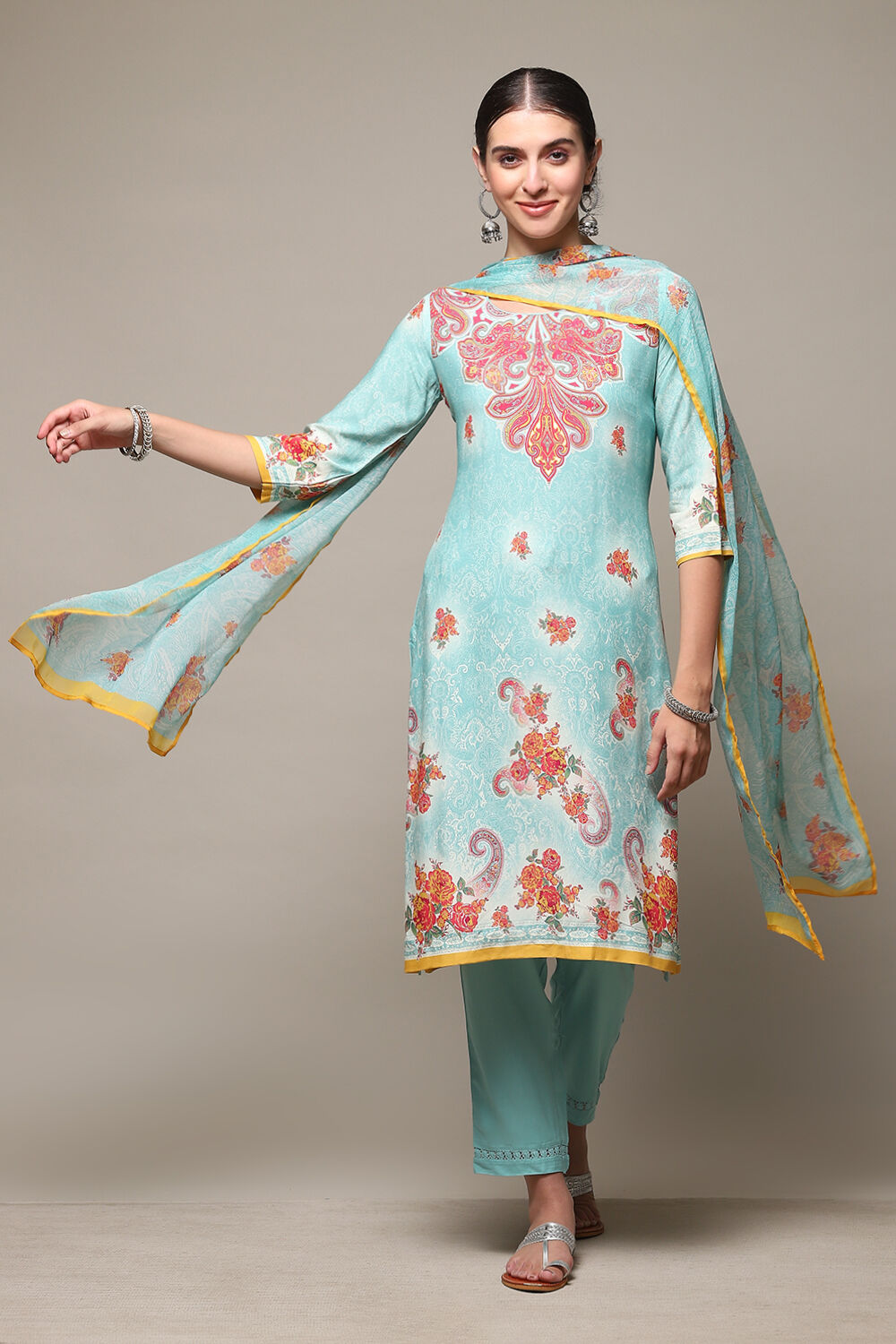 Light Blue Rayon Straight Kurta Regular Pants Suit Set image number 0