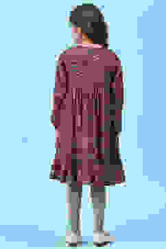 Maroon Silk Tiered Printed Dress image number 4