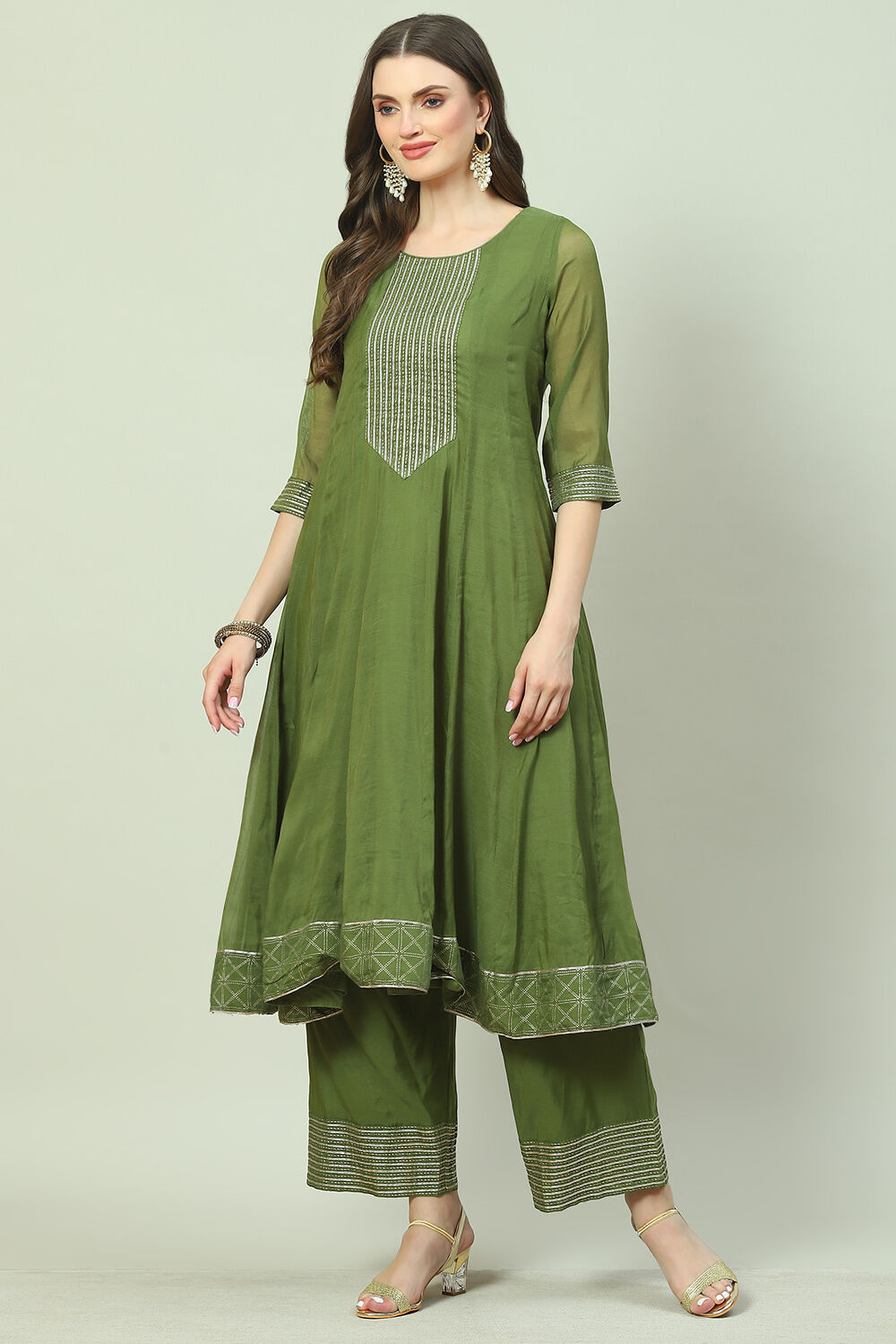Green Art Silk Flared 2 Piece Set image number 2