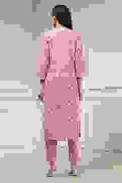 Pink Cotton Screen Print Unstitched Suit Set image number 5