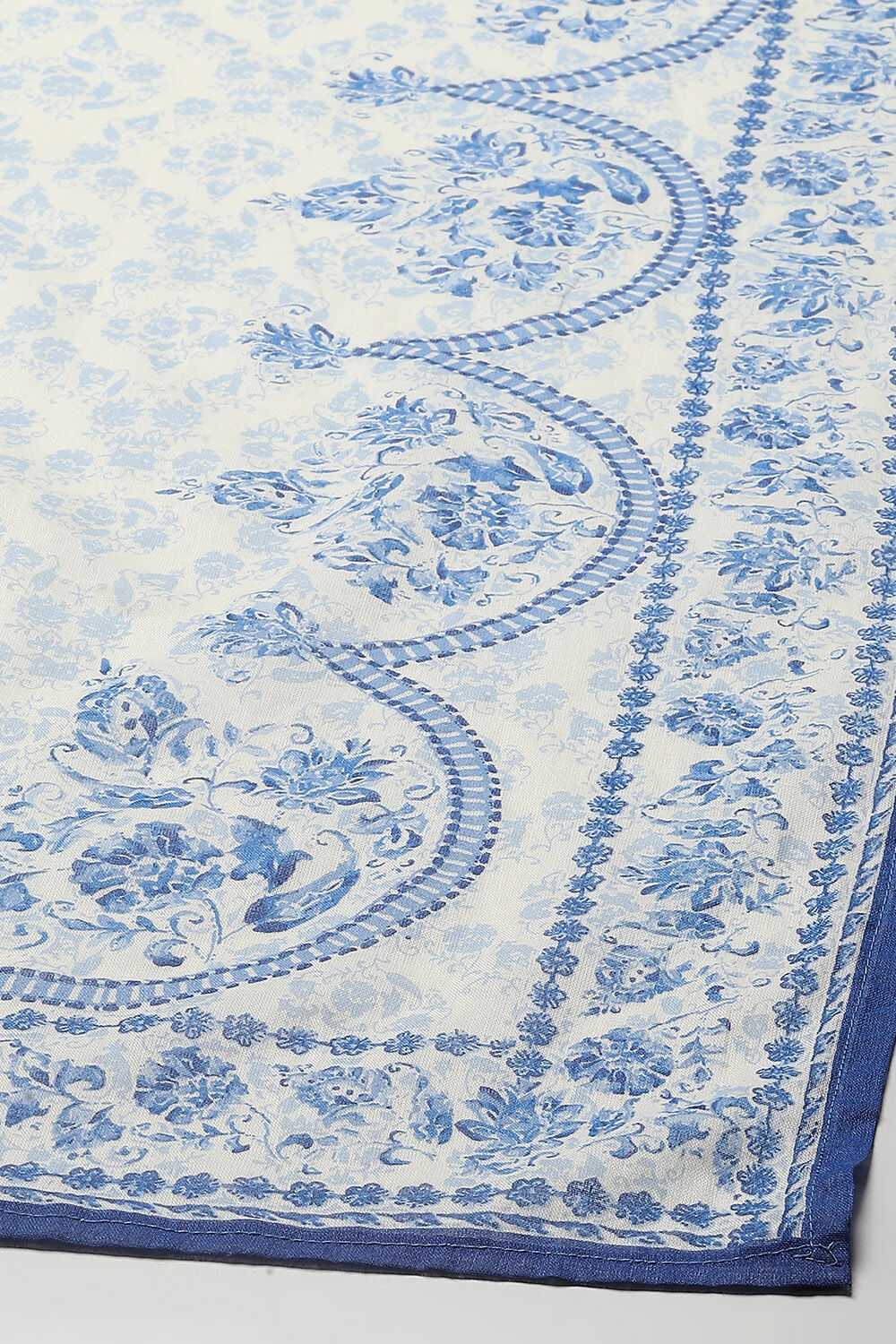 Off-White and Blue Cotton Floral Straight Suit Set image number 3