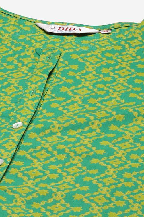Blue Cotton A-Line Printed Kurta image number 1