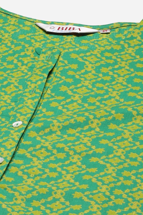 Blue Cotton A-Line Printed Kurta image number 1