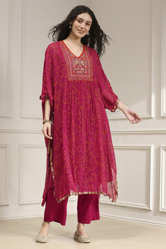 Red Viscose Straight Printed Fusion Set image number 6