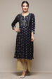 Navy Blue Rayon flax Straight Kurta Palazzo Suit Set image number 6