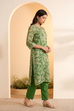 Green Viscose Blend Floral Printed Straight Kurta Set image number 5
