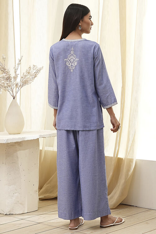 Dull Blue Cotton Straight Co-ord Set image number 4