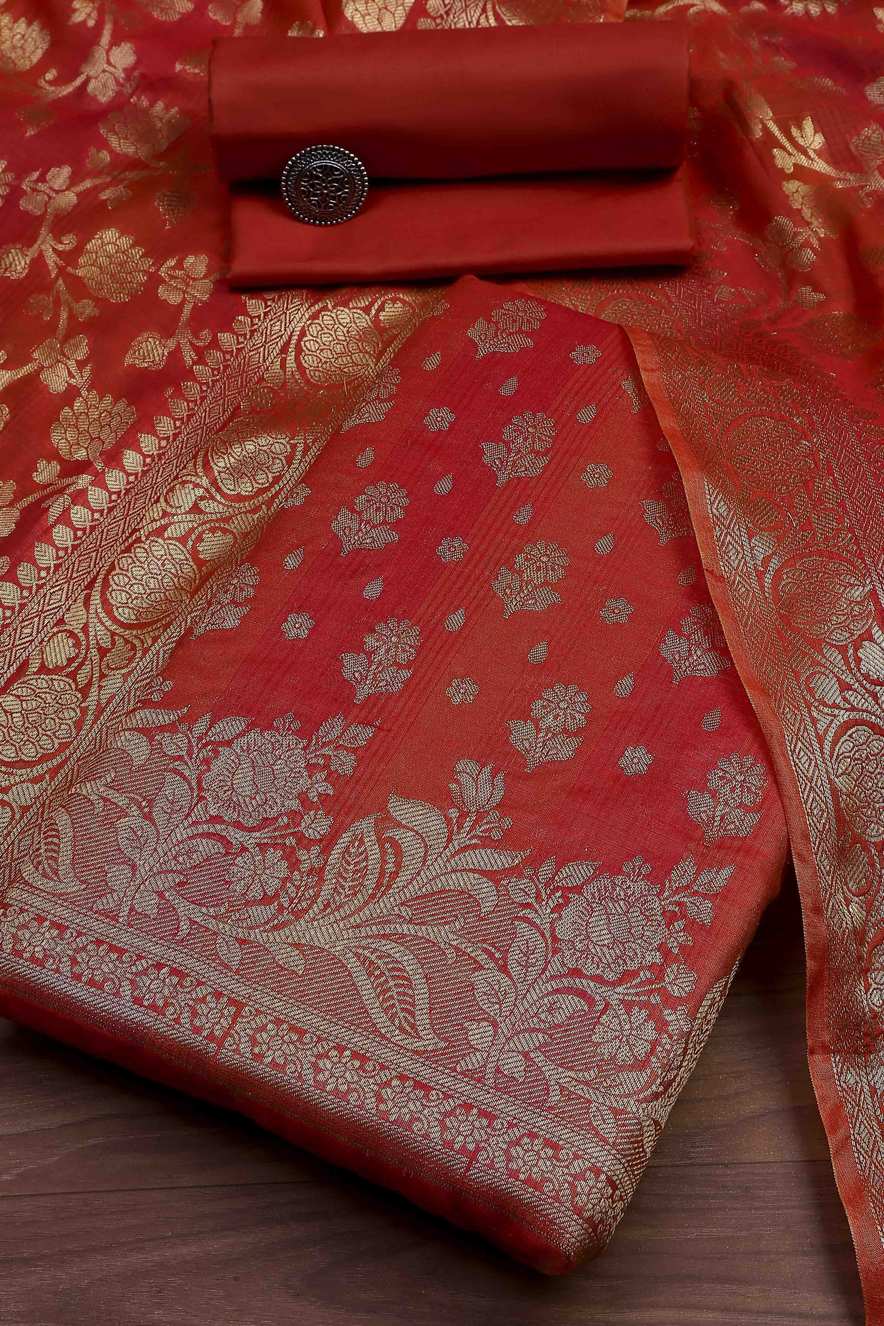 Pink Cotton Printed Embroidered Unstitched Suit Set image number 0