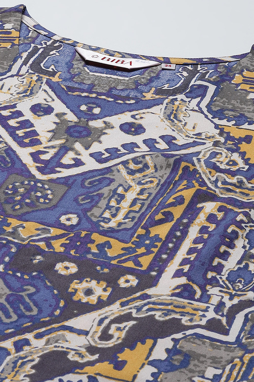 Blue LIVA Straight Kurta Palazzo Suit Set image number 1