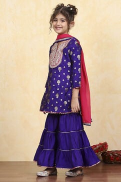 Purple Brocade Yarndyed Straight Sharara Suit Set image number 3