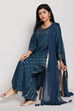 Peacock Blue Viscose Straight Kurta Palazzo Suit Set image number 0