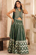 Green Jacquard Printed Mirror Work Lehenga Set image number 4