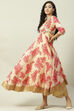 Wine Art Silk Flared Fusion Printed Dress image number 2