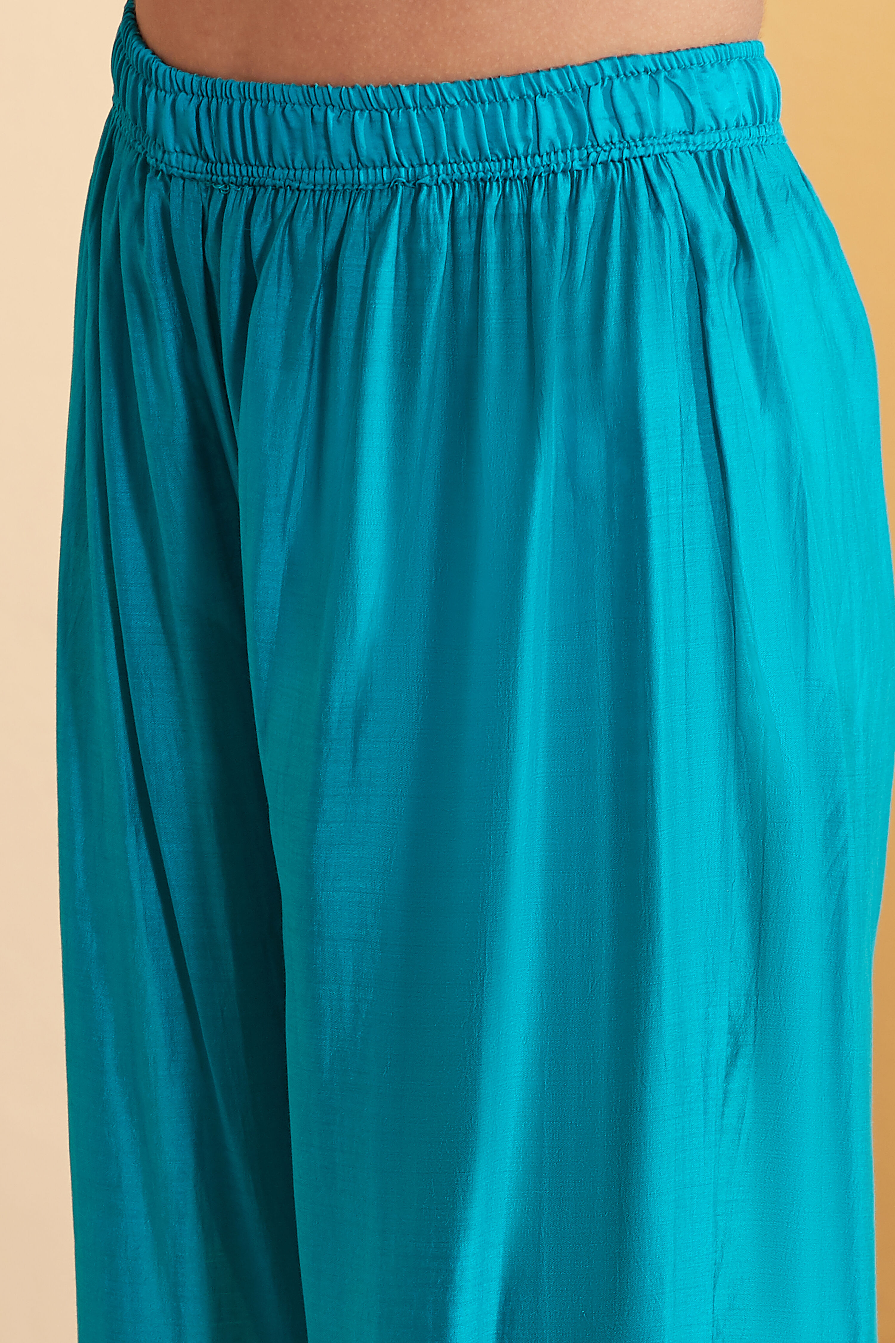 Teal Blue Pleated A-Line Kurta Set image number 2