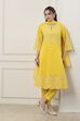 Yellow Cotton Schiffli Embroidered Kalidar Suit Set image number 1
