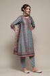 Mustard Cotton Straight Kurta Slim Pants Suit Set image number 7