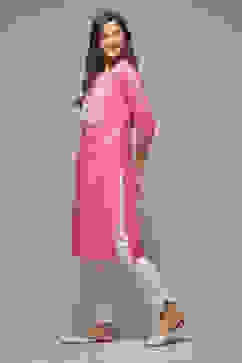 Pink Cotton Blend Straight Printed Kurta image number 3