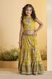 Yellow Cotton Floral Gathered Lehenga Set image number 6