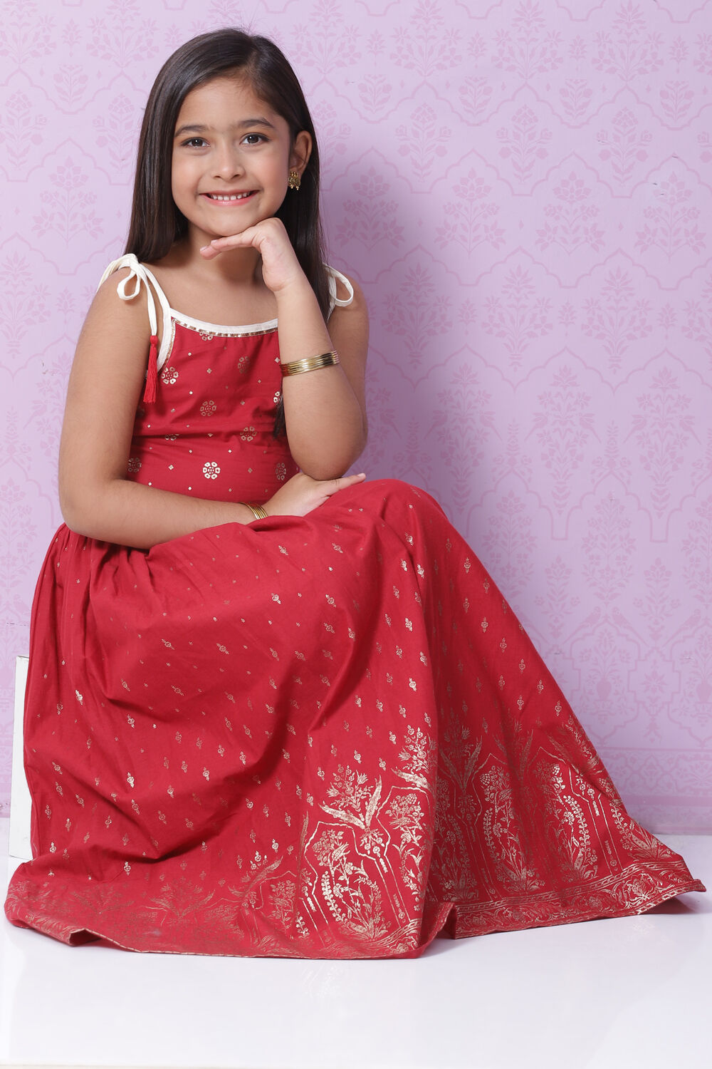 Cherry Red Cotton Lehenga Set image number 6